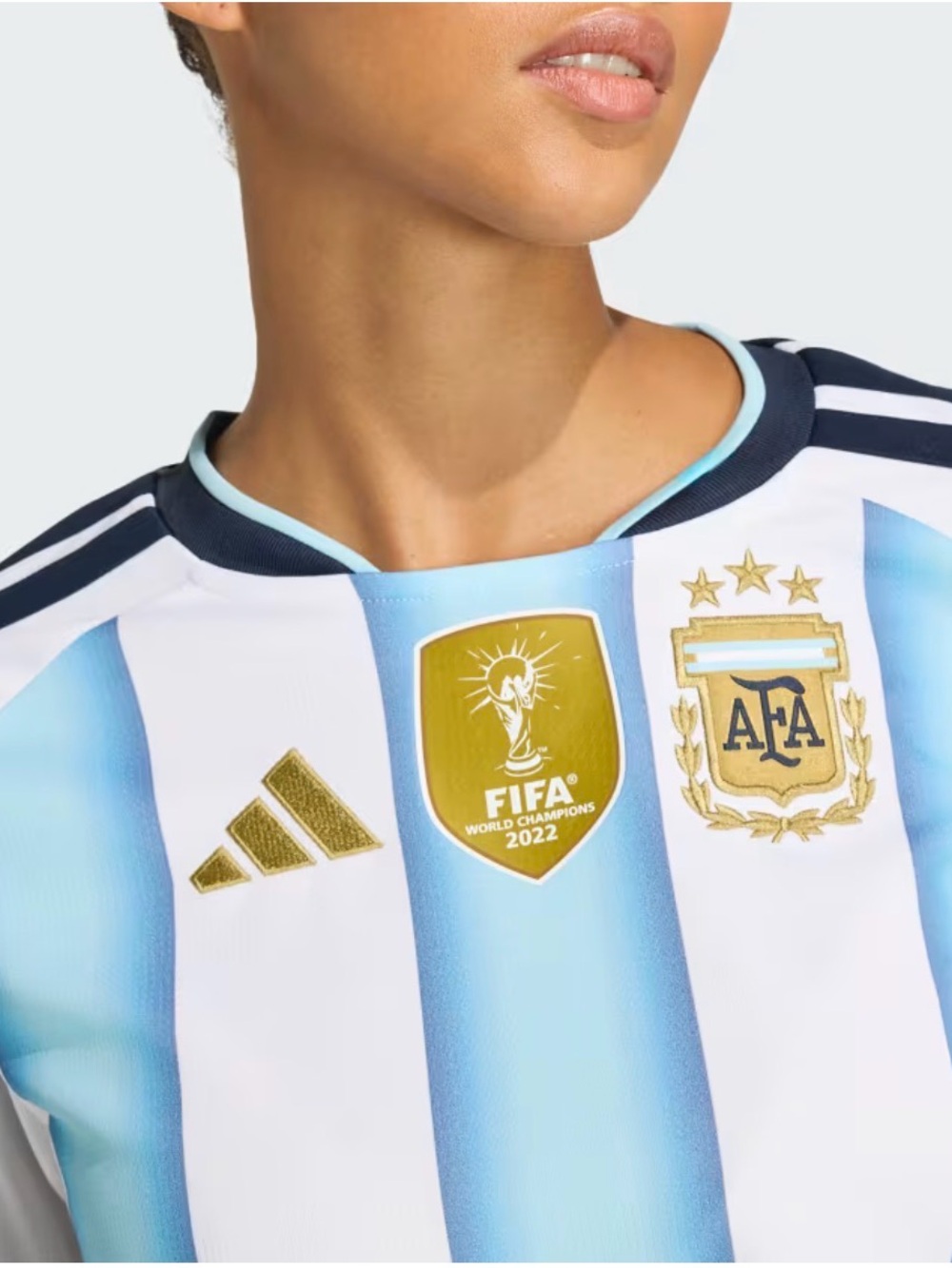 adidas Argentina Cropped Jersey in Sky Blue & White with Gold Accents - Picture 4 of 5